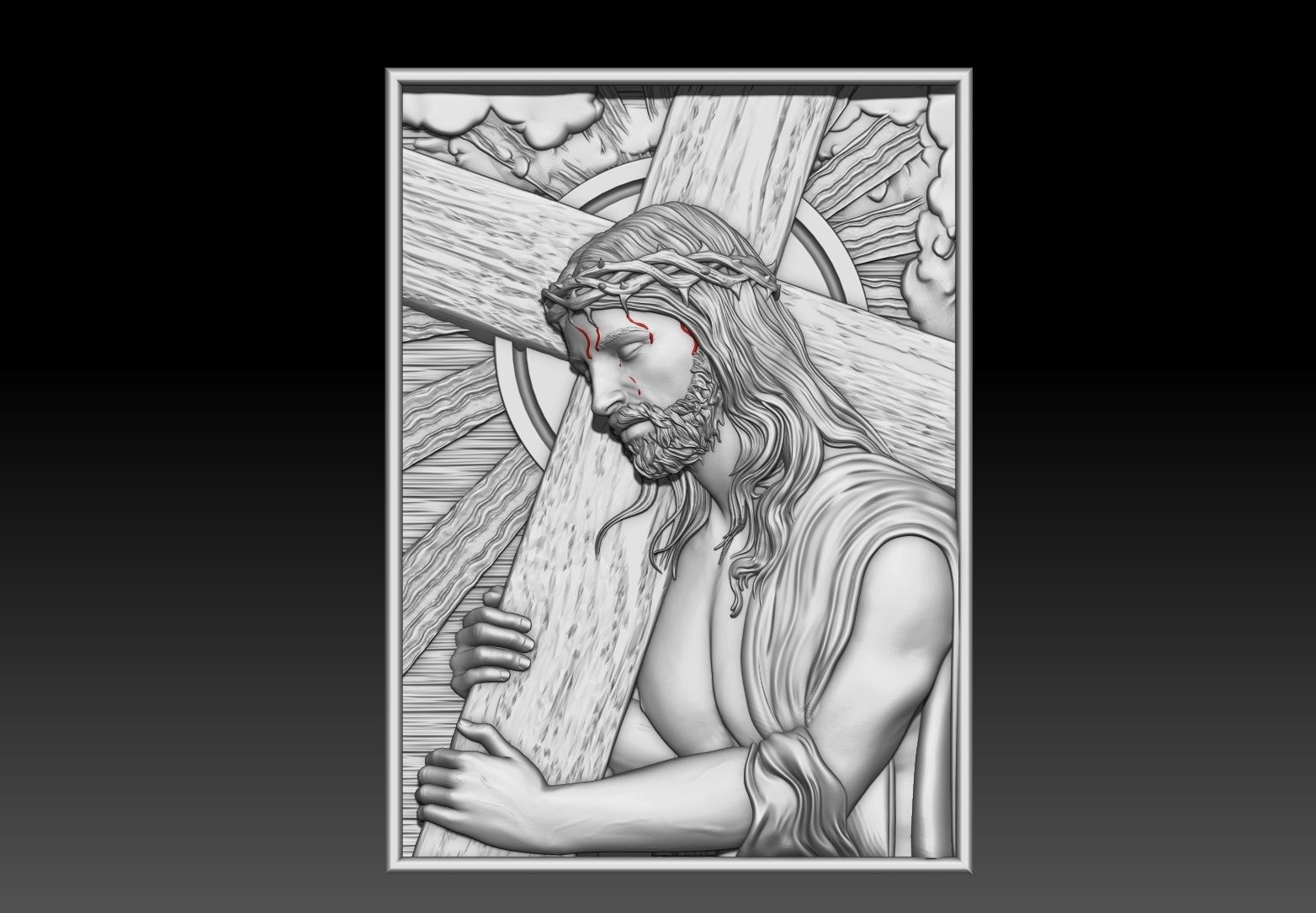 Jesus Carrying The Cross cnc model bas relief 3D print model_9