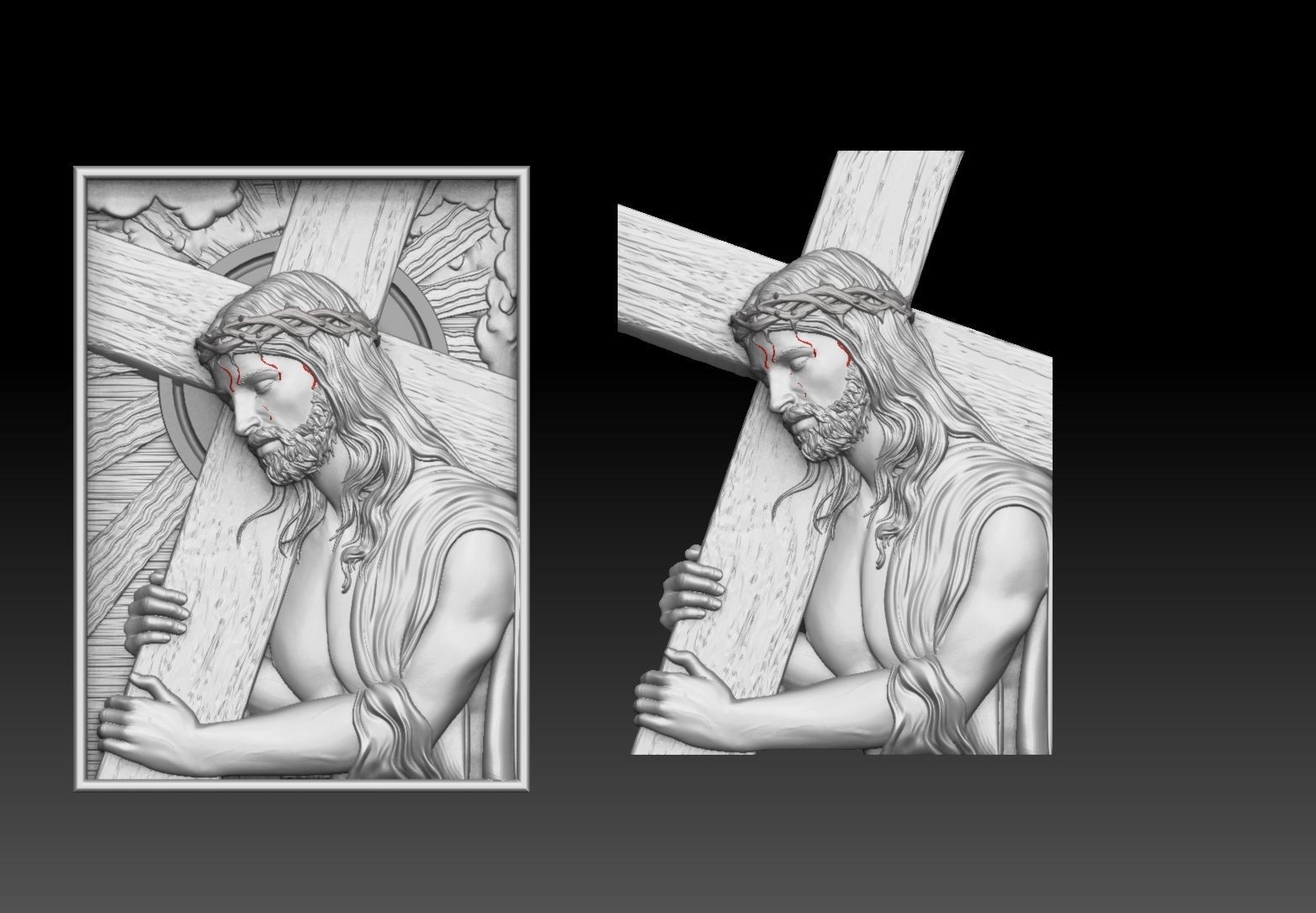 Jesus Carrying The Cross cnc model bas relief 3D print model_1