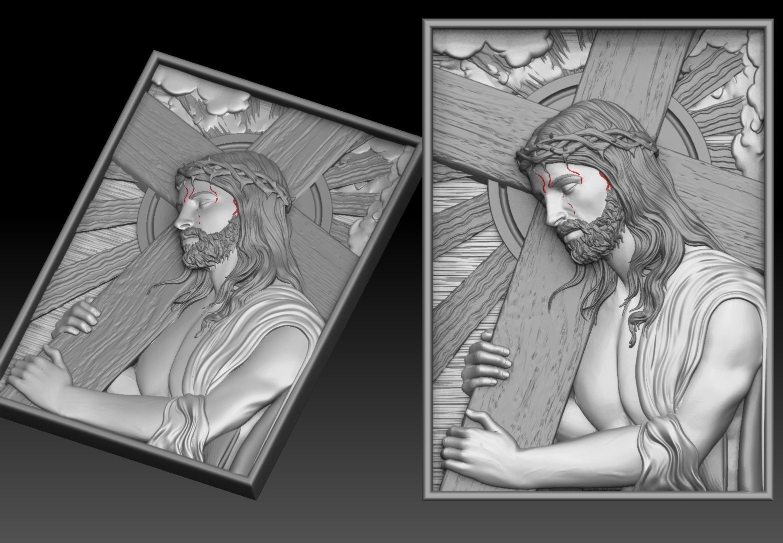 Jesus Carrying The Cross cnc model bas relief 3D print model_5