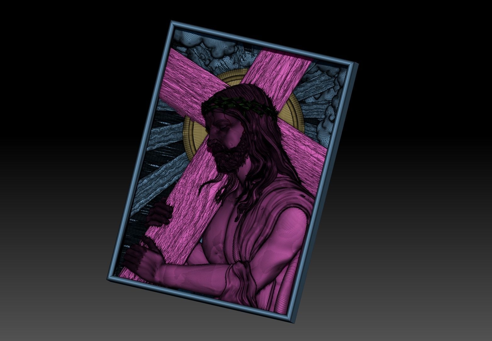 Jesus Carrying The Cross cnc model bas relief 3D print model_7