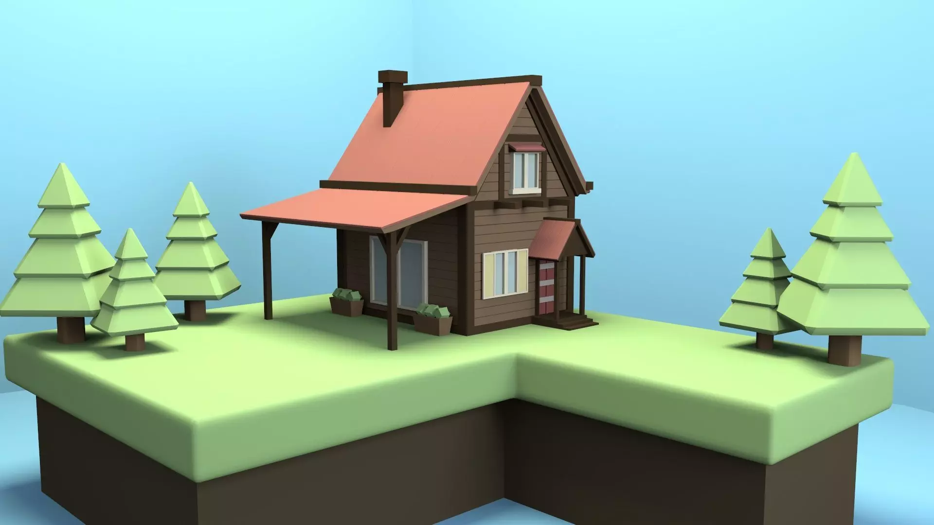 Wooden House  Low-poly 3D model_0