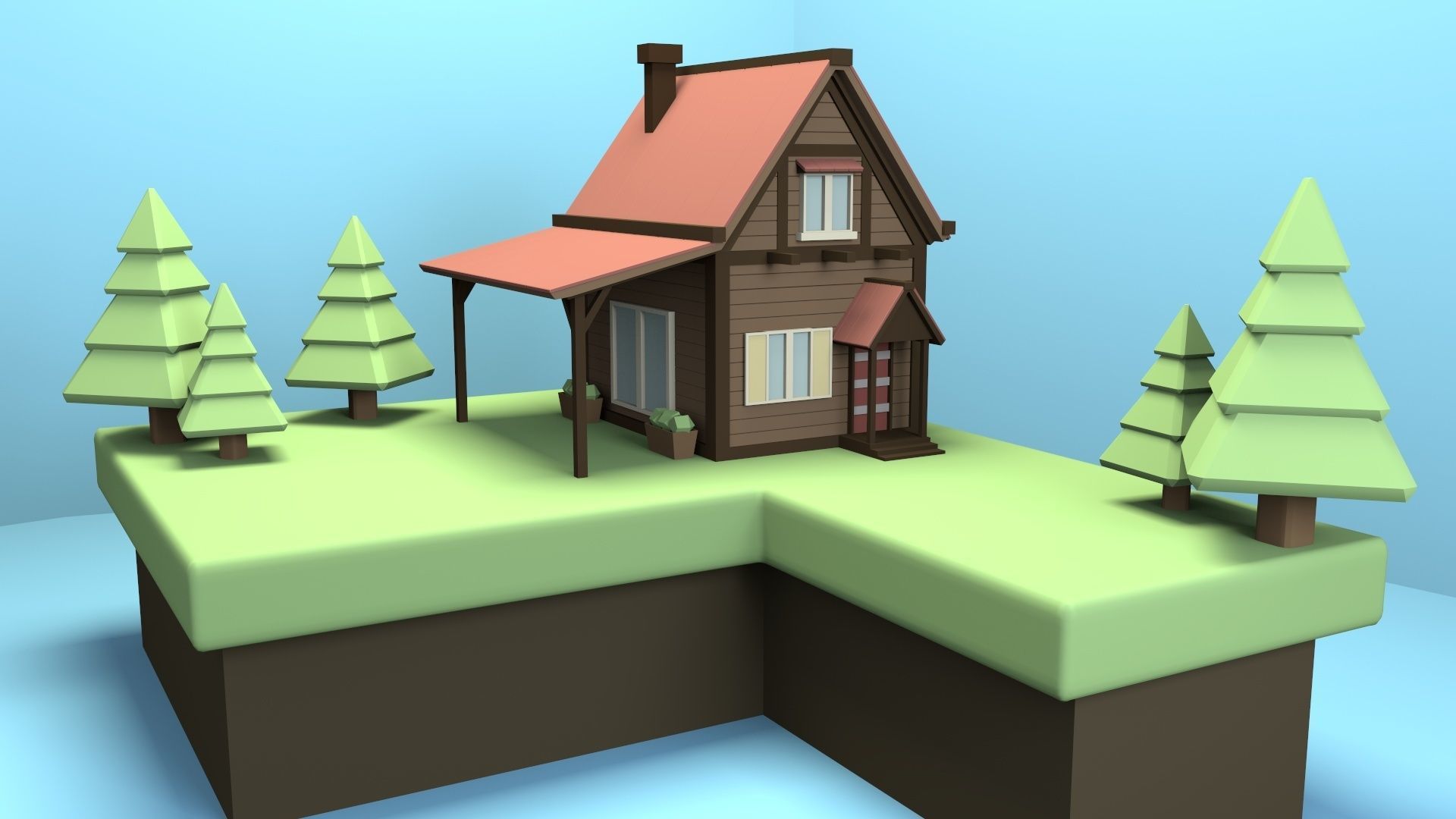 Wooden House  Low-poly 3D model_1