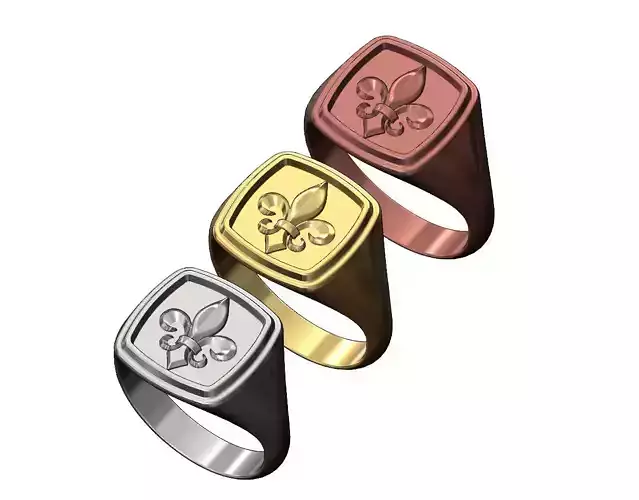 Lis flower square stepped signet ring