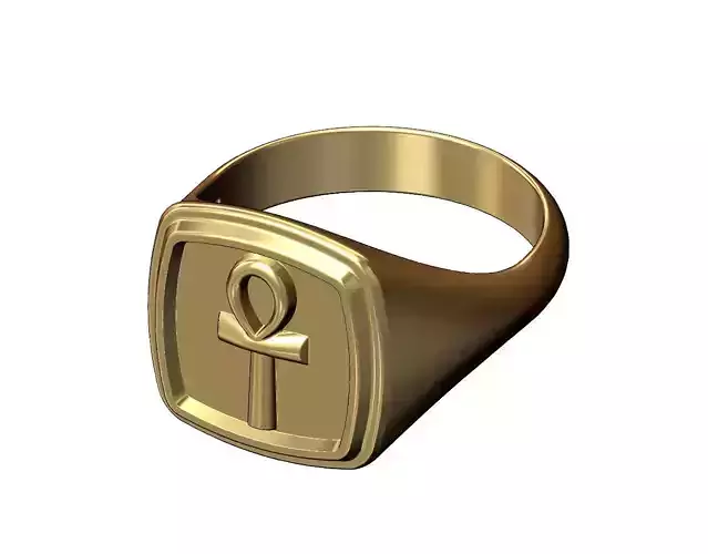 Key of life Stepped Square signet ring