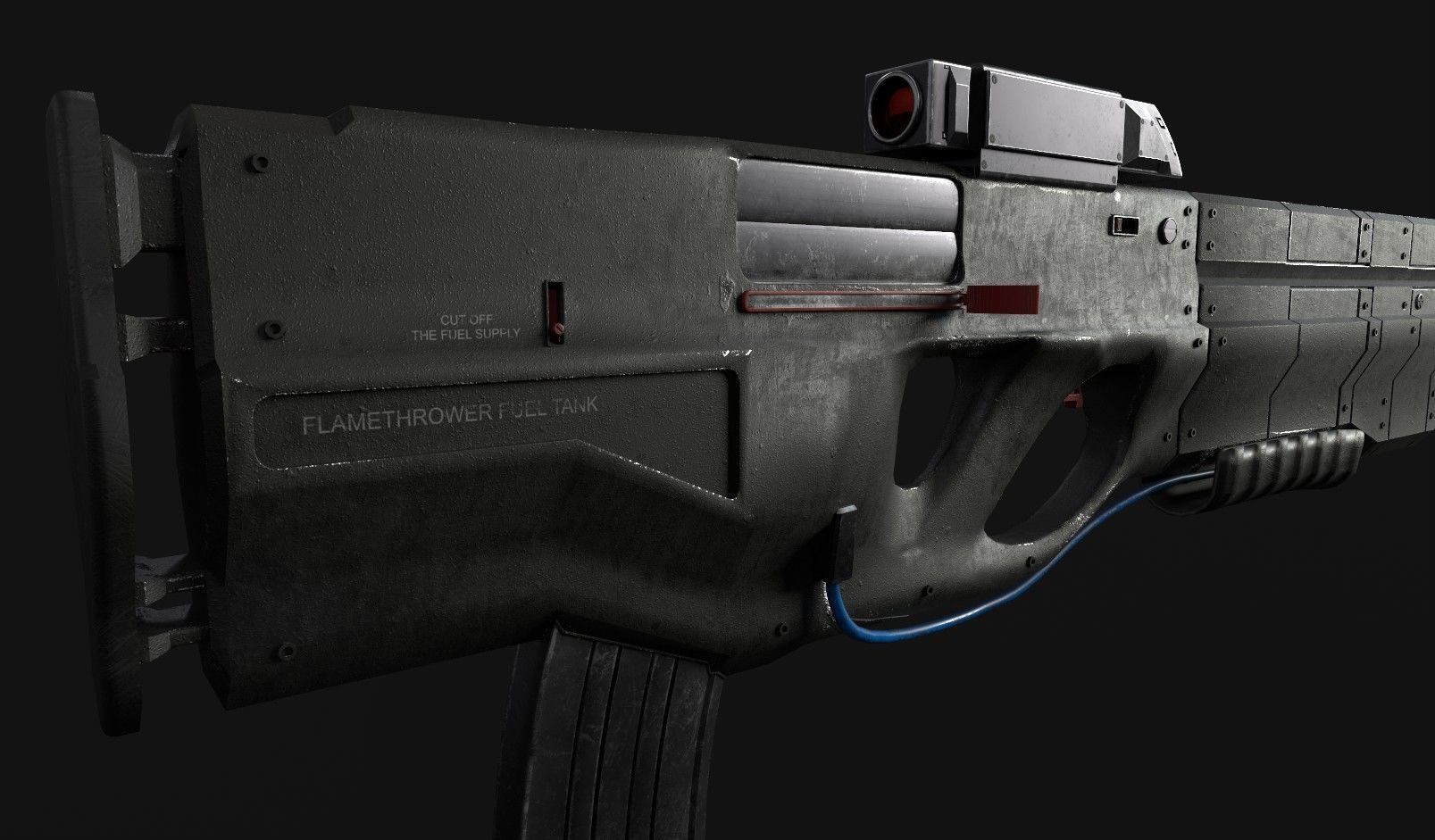 Sci-Fi gun - rifle with flamethrower -Two skins Low-poly 3D model_12