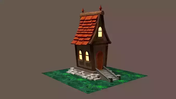 Low poly stylized wooden house 
