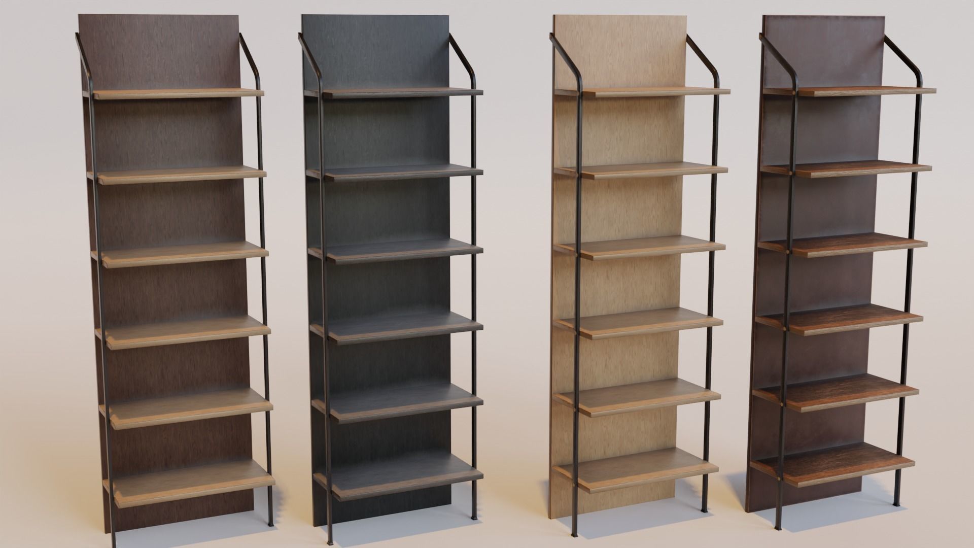Bookshelf four bookshelves Low-poly 3D model_2