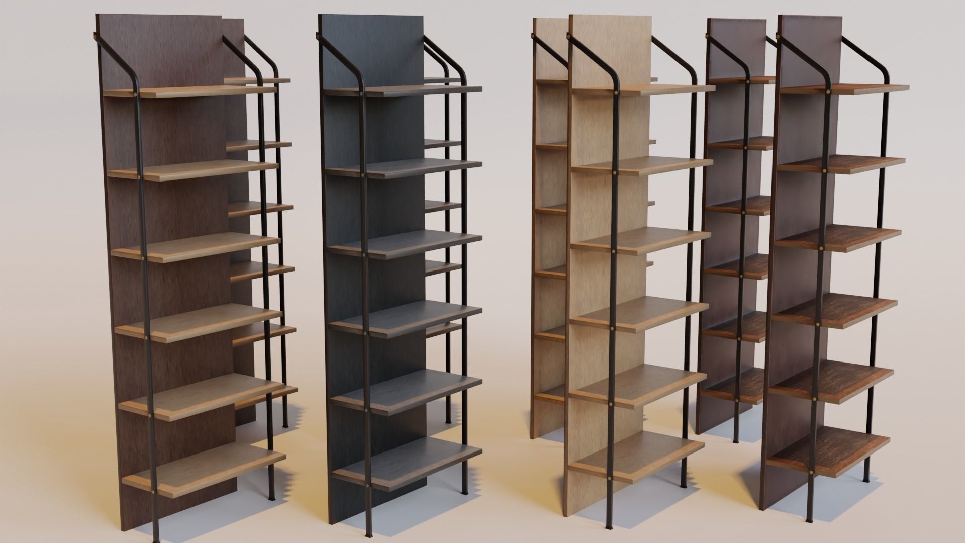 Bookshelf four bookshelves Low-poly 3D model_1