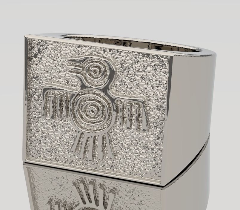 ring signet eagle indian 3D print model_9