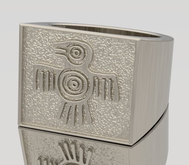 ring signet eagle indian 3D print model_1