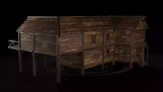 AAA Wooden Enterable Medieval Primal Thatched Cottage Hut 06 R Low-poly 3D model