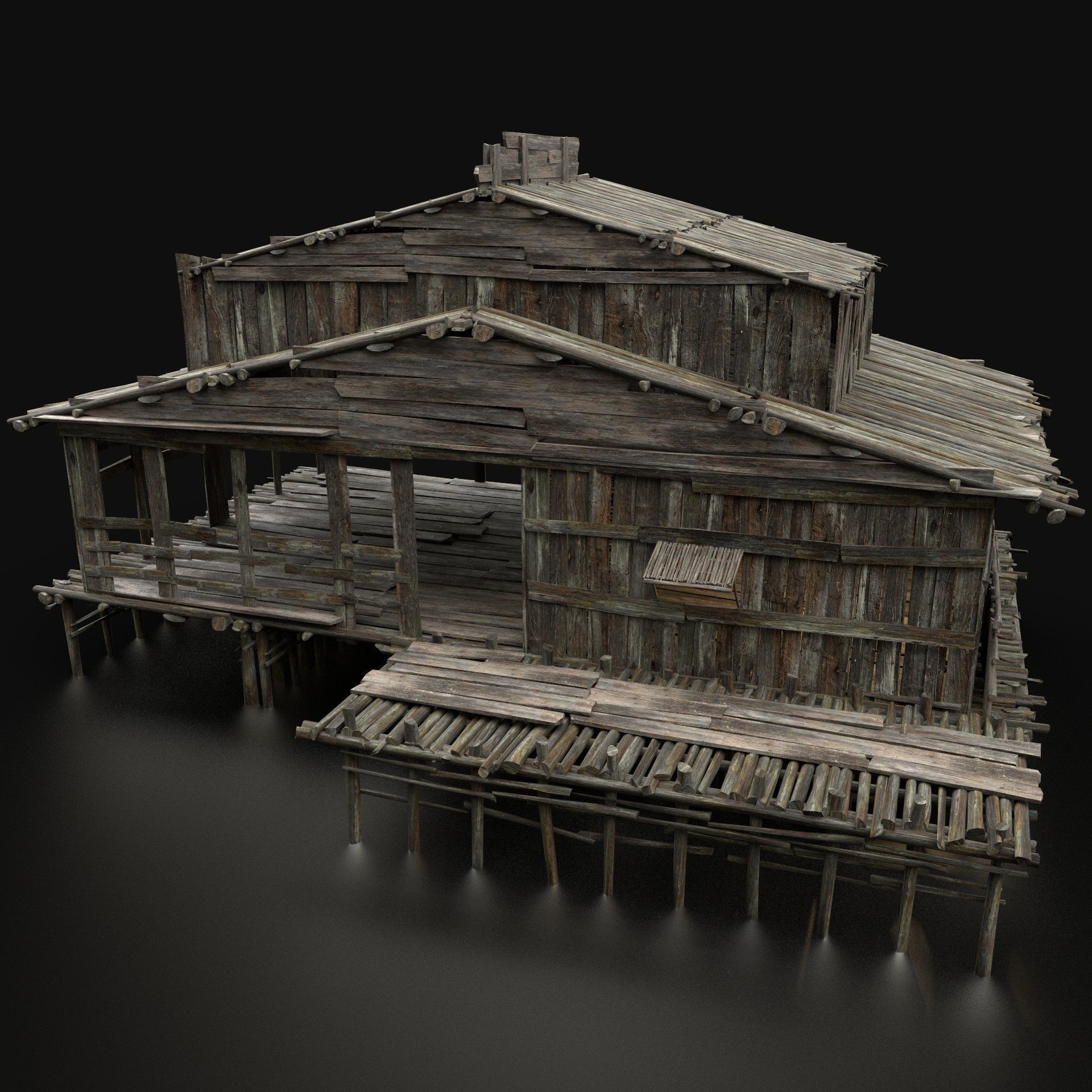 AAA SWAMP WETLAND FANTASY MEDIEVAL WOODEN HOUSE HUT TAVERN Low-poly 3D model_1