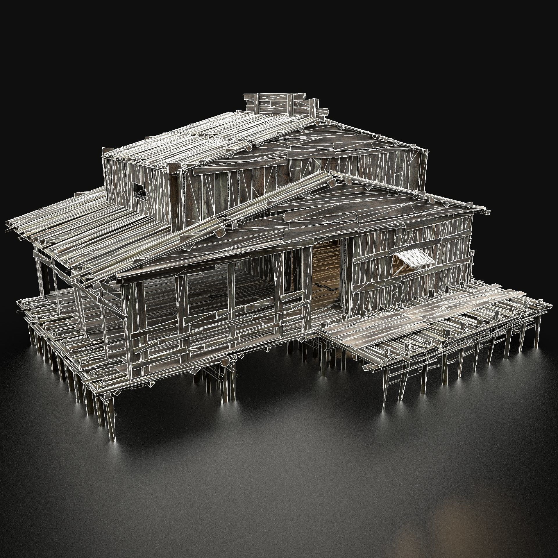 AAA SWAMP WETLAND FANTASY MEDIEVAL WOODEN HOUSE HUT TAVERN Low-poly 3D model_4