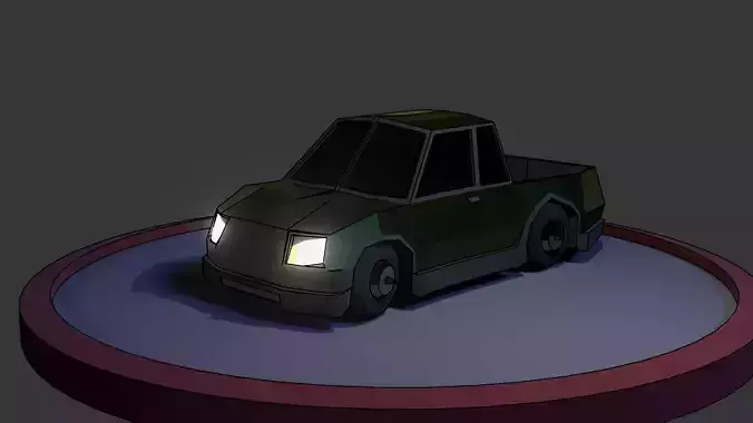 A Van truck on circular platform 3D model