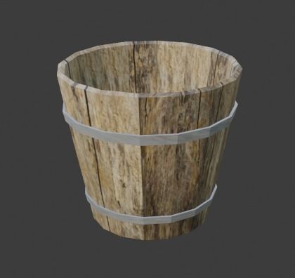 Balde de Madeira - Wooden Bucket Low-poly 3D model_2