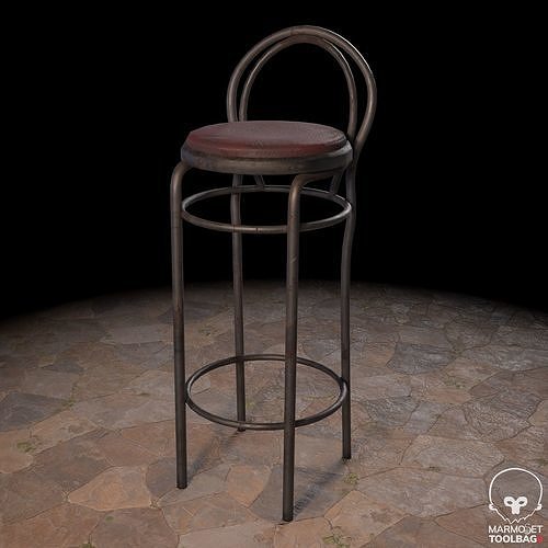 Old vintage high bar stool Low-poly 3D model