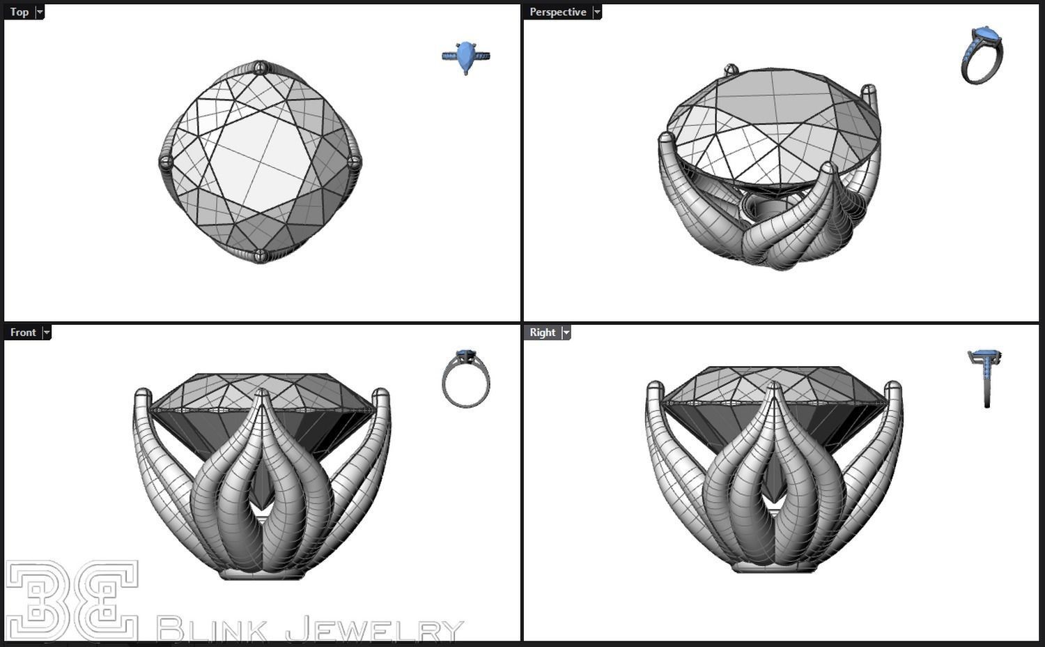 earring head lotus flower shape engagement stud ear ring package 3D print model_16