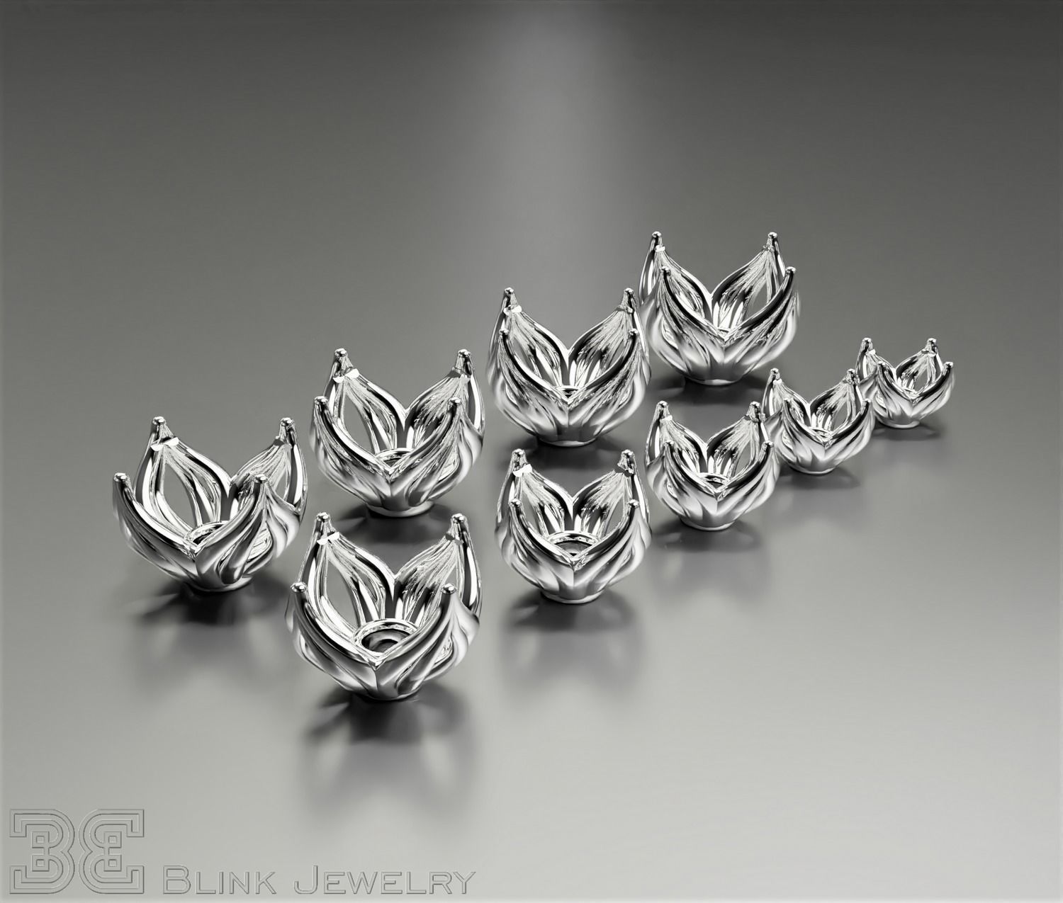earring head lotus flower shape engagement stud ear ring package 3D print model_12