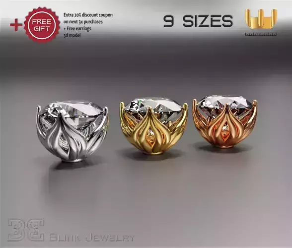earring head lotus flower shape engagement stud ear ring package 3D print model
