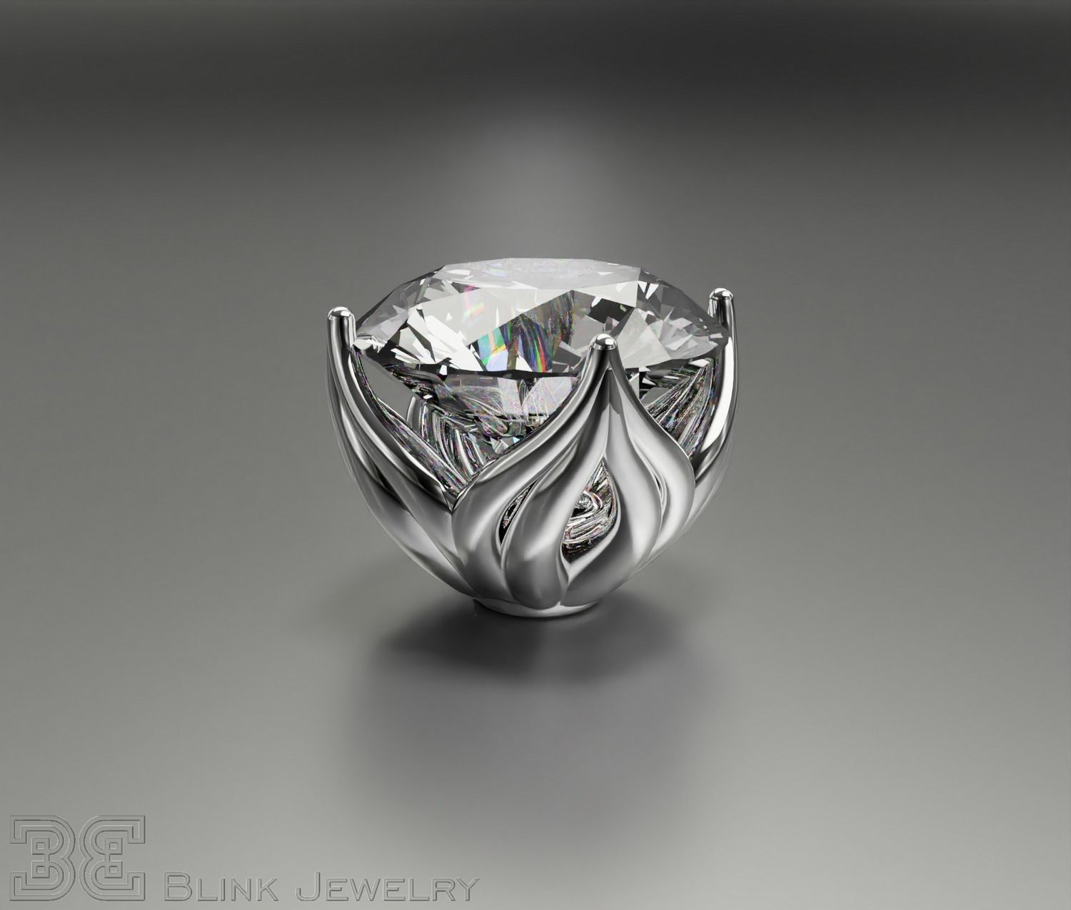 earring head lotus flower shape engagement stud ear ring package 3D print model_4