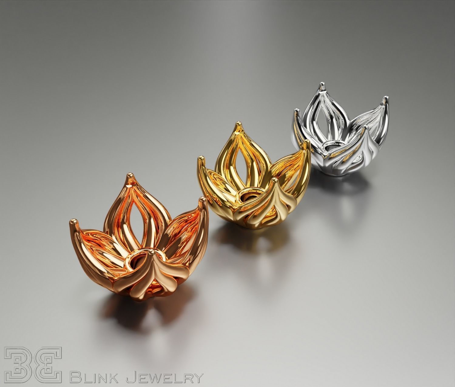 earring head lotus flower shape engagement stud ear ring package 3D print model_5