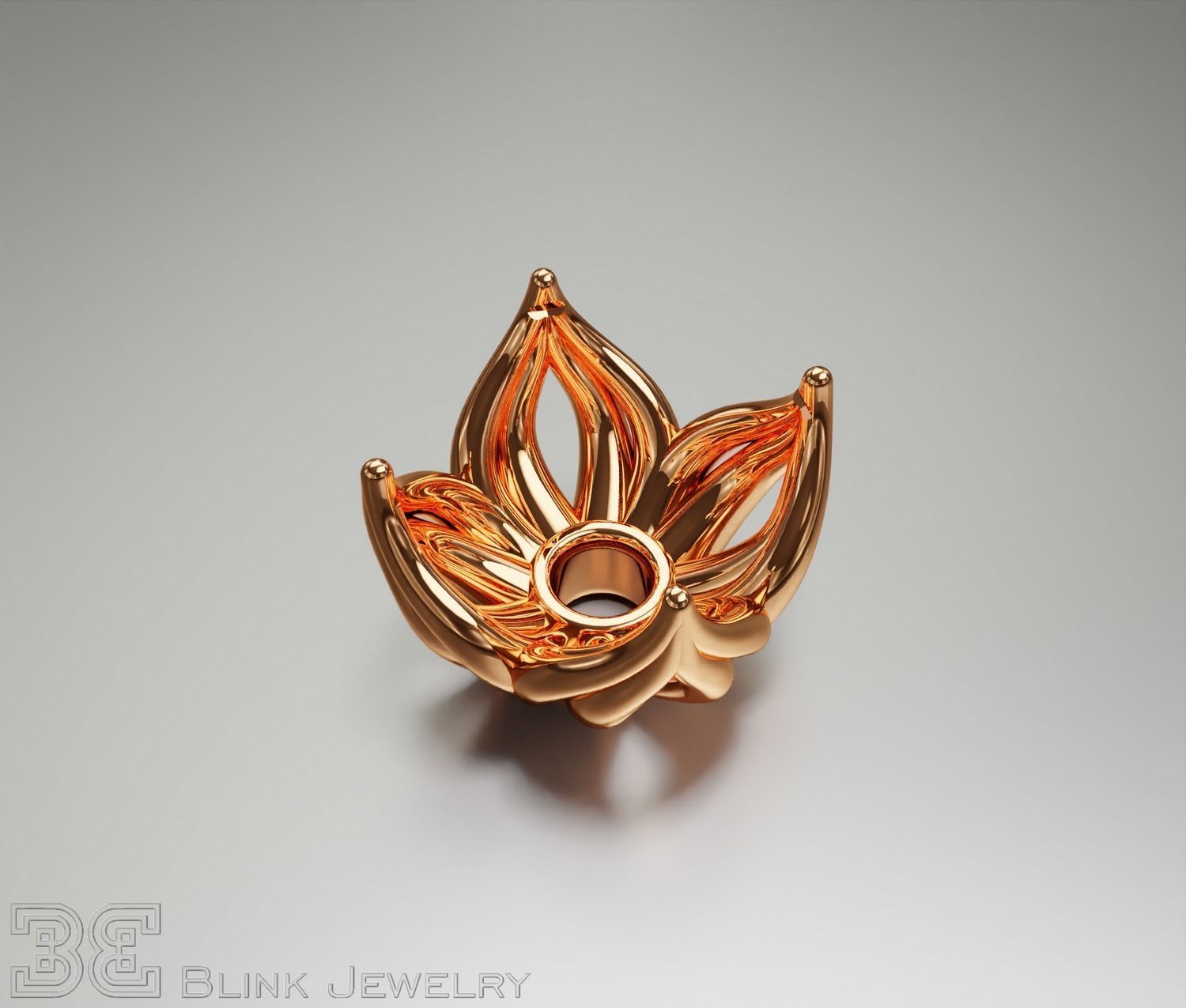 earring head lotus flower shape engagement stud ear ring package 3D print model_14