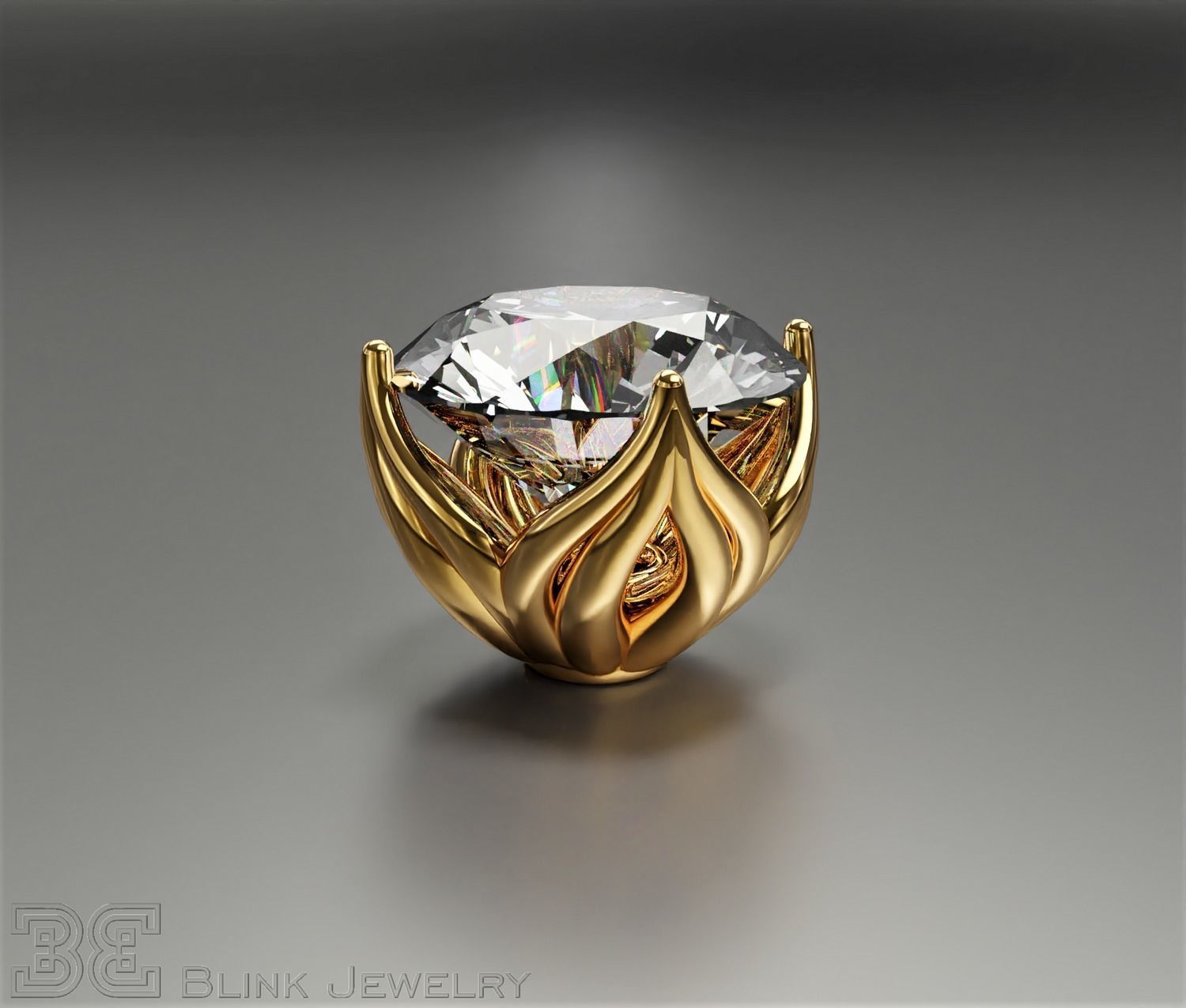 earring head lotus flower shape engagement stud ear ring package 3D print model_1