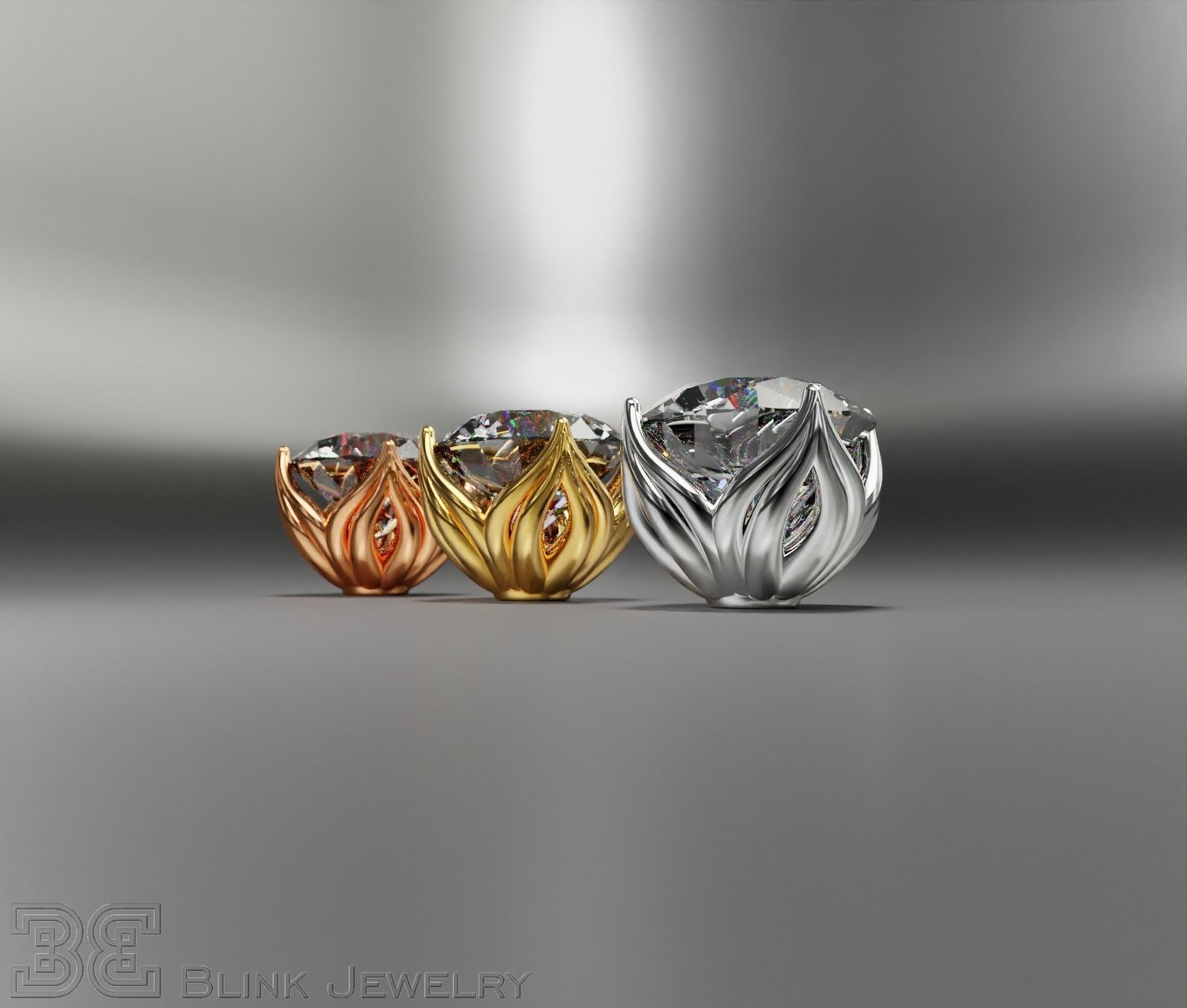 earring head lotus flower shape engagement stud ear ring package 3D print model_7