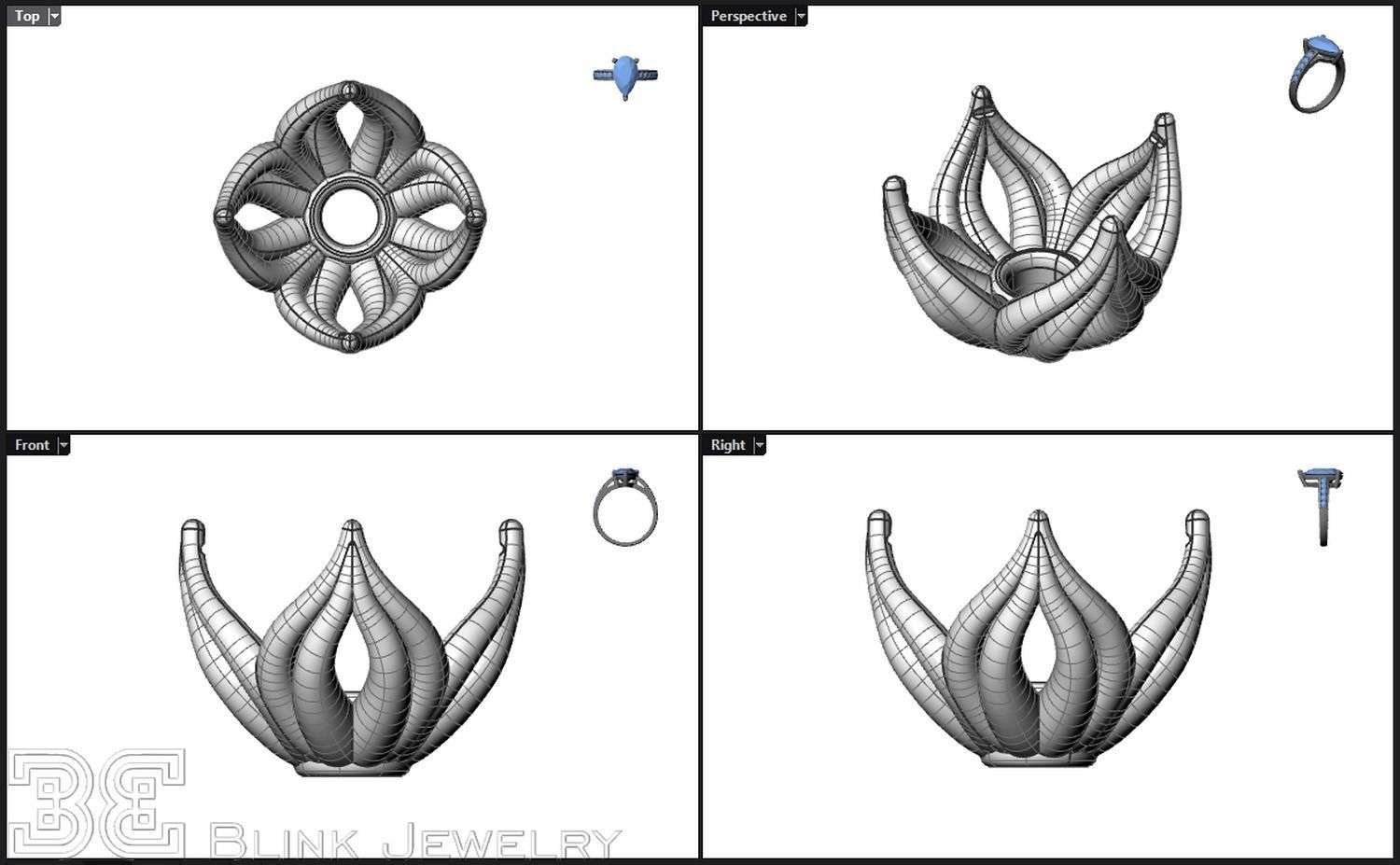 earring head lotus flower shape engagement stud ear ring package 3D print model_17