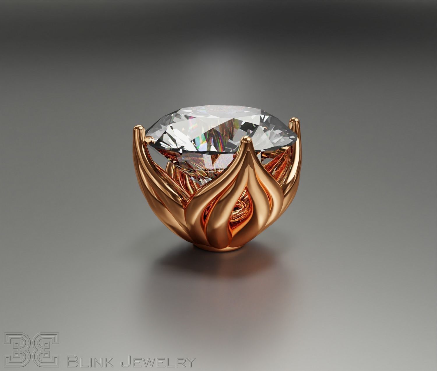 earring head lotus flower shape engagement stud ear ring package 3D print model_3