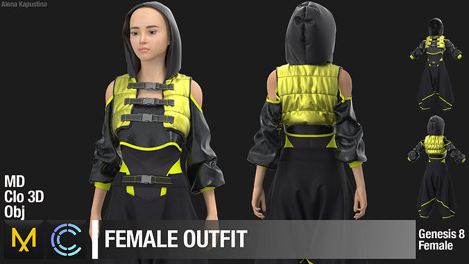 Female outfit  Marvelous Designer  Clo 3D project 3D model
