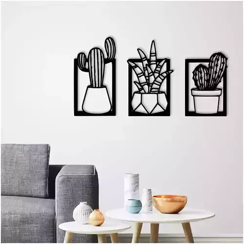Cactus pots wall decoration set of 3  3D print model