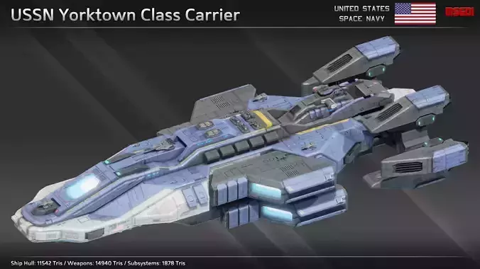 USSN Yorktown Class Carrier Low-poly 3D model