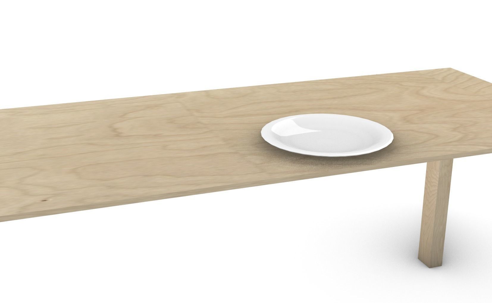 Plate bowl on wooden table 3D model_1