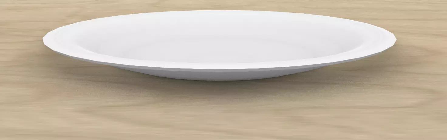 Plate bowl on wooden table 3D model_0