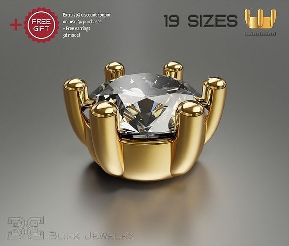 solitaire ring head engagement stud earrings package 3D print model