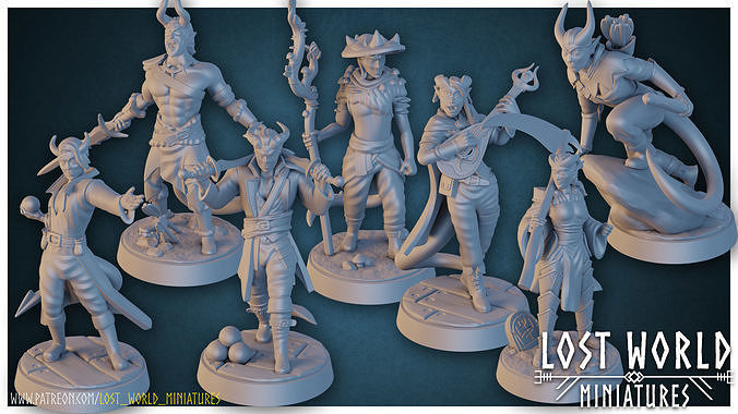Tiefling Miniatures - Set Supported - 3D Printable 3D print model