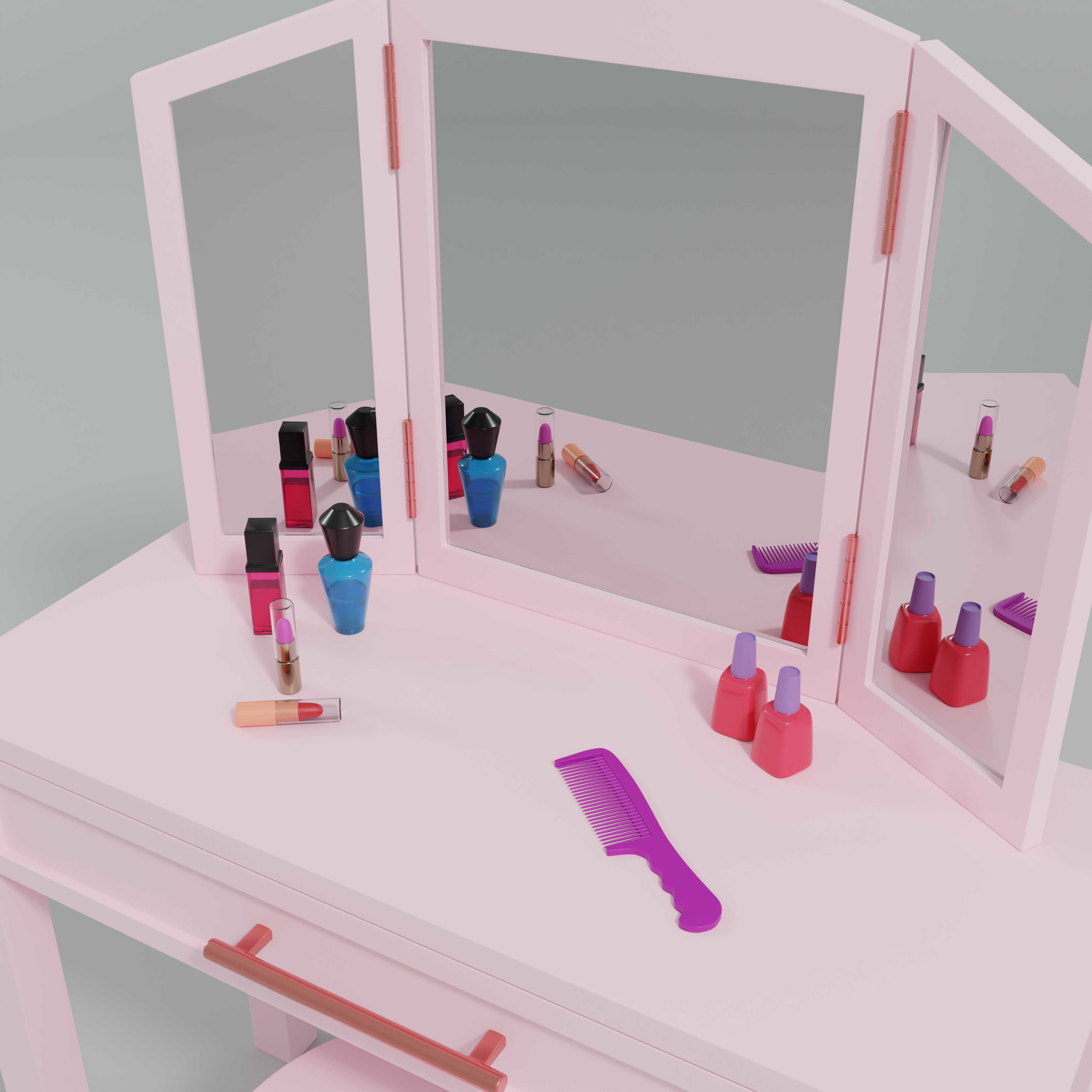 Toy - Vanity Table  and Stool 3D model_2