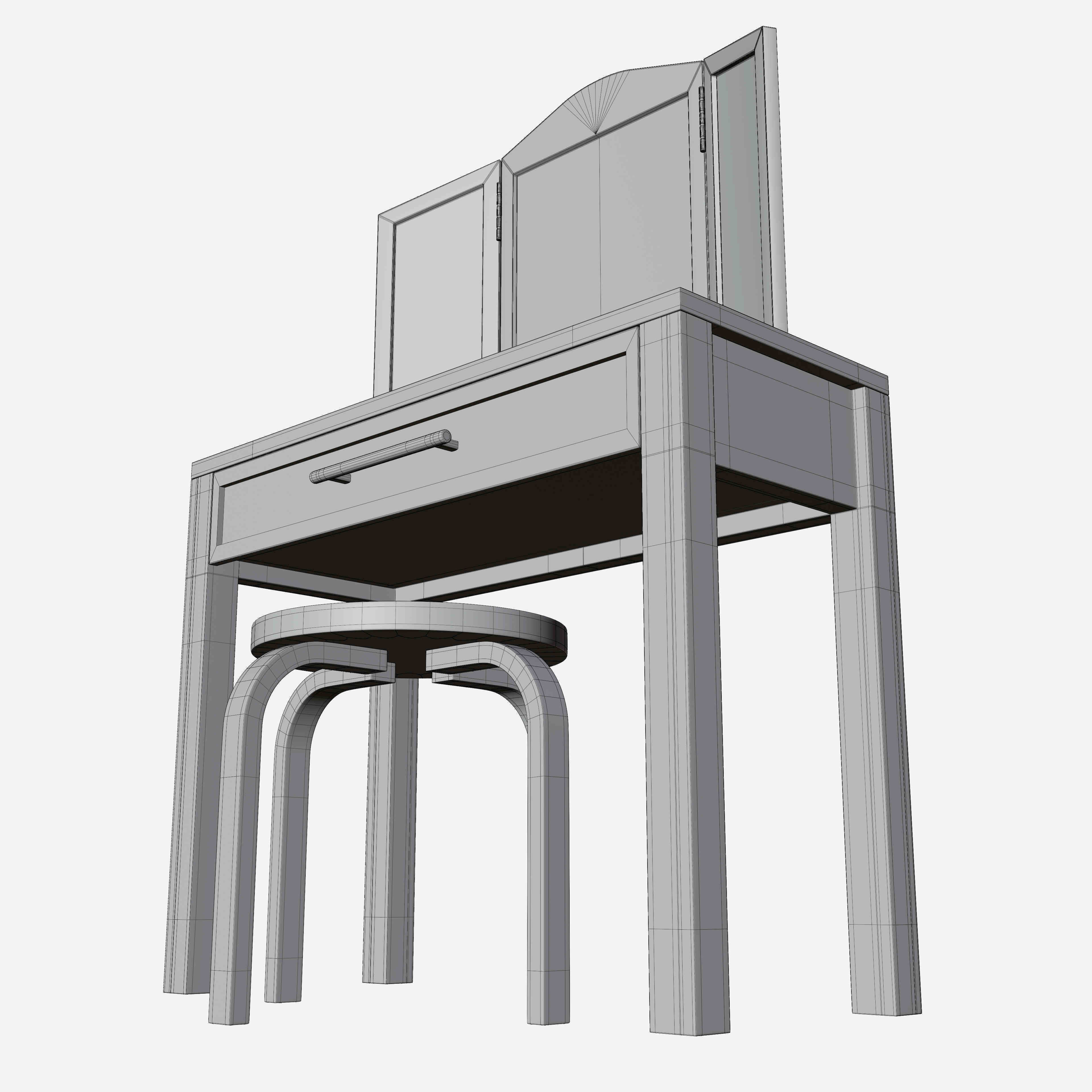 Toy - Vanity Table  and Stool 3D model_9