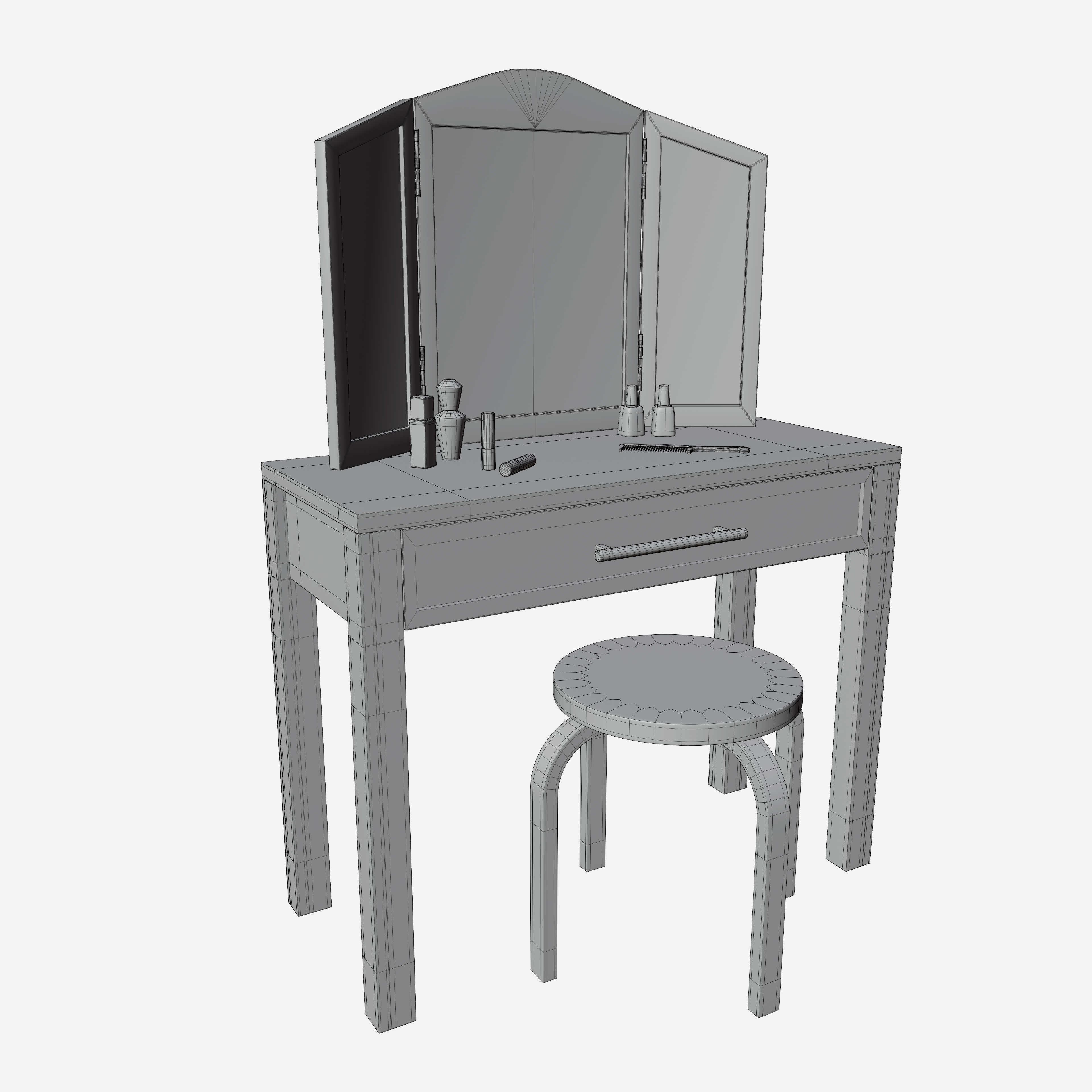 Toy - Vanity Table  and Stool 3D model_1