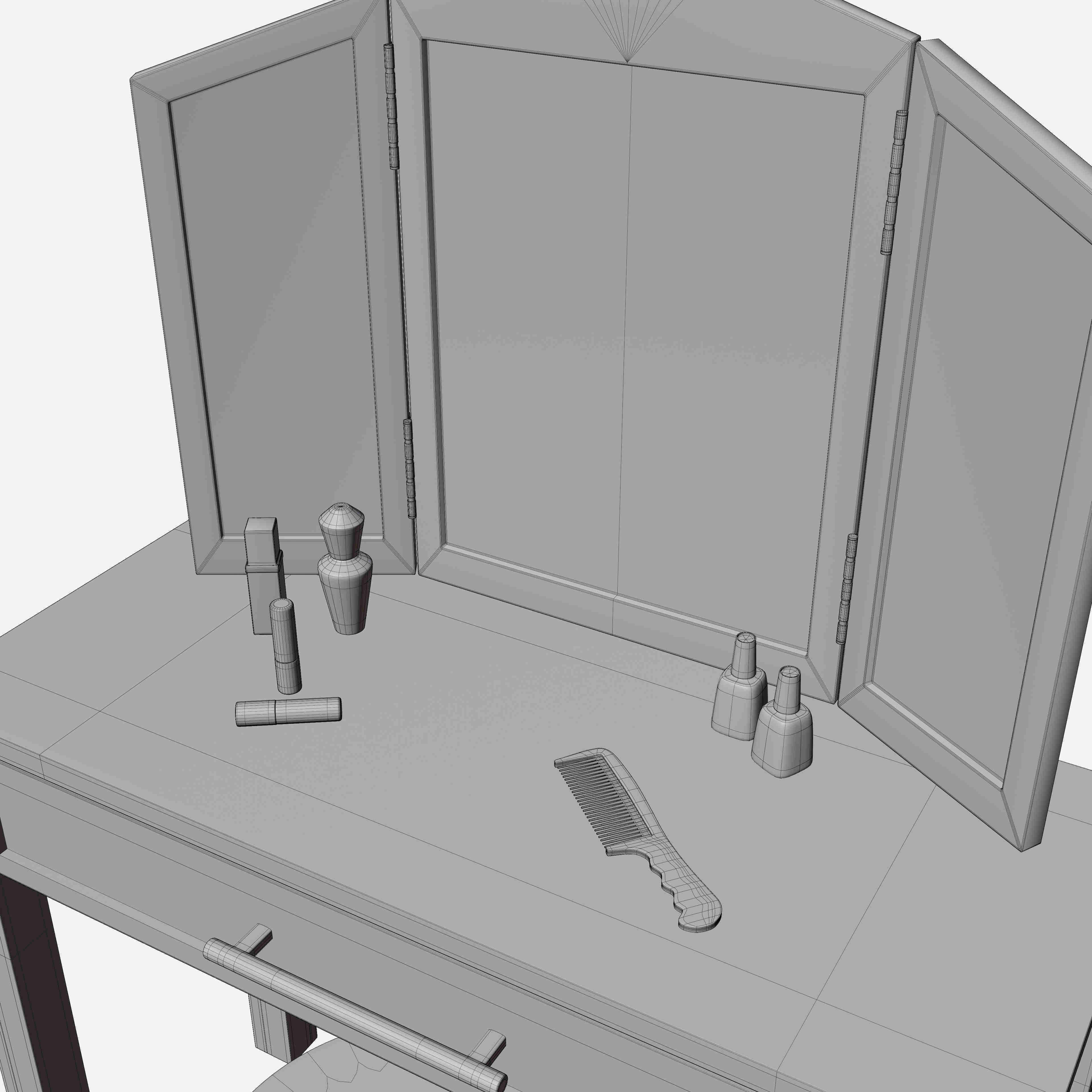 Toy - Vanity Table  and Stool 3D model_3