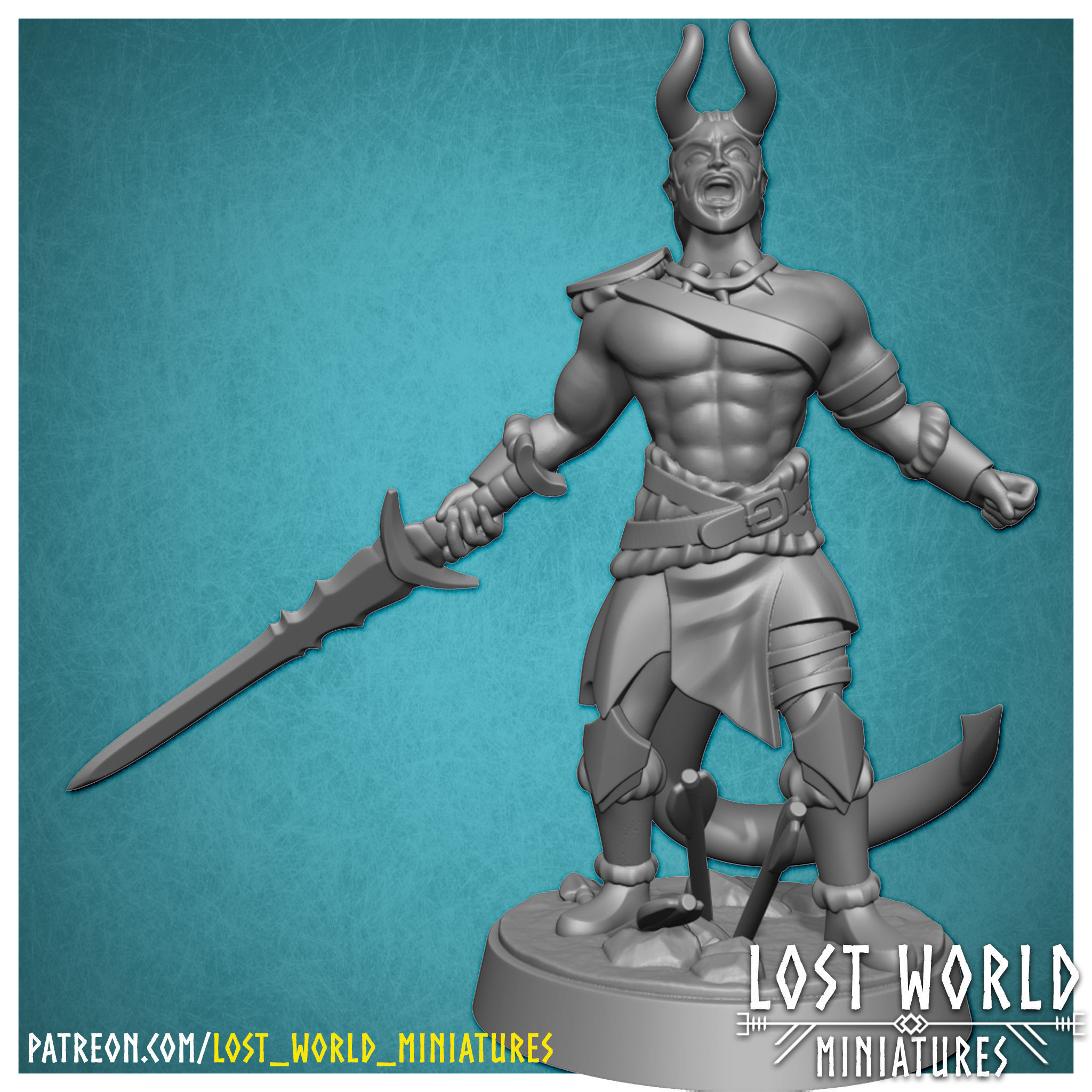 Tiefling Barbarian - Supported - 3D printable - 3D print model_3