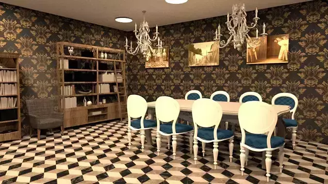 librero dining room - checkered floor Free 3D model