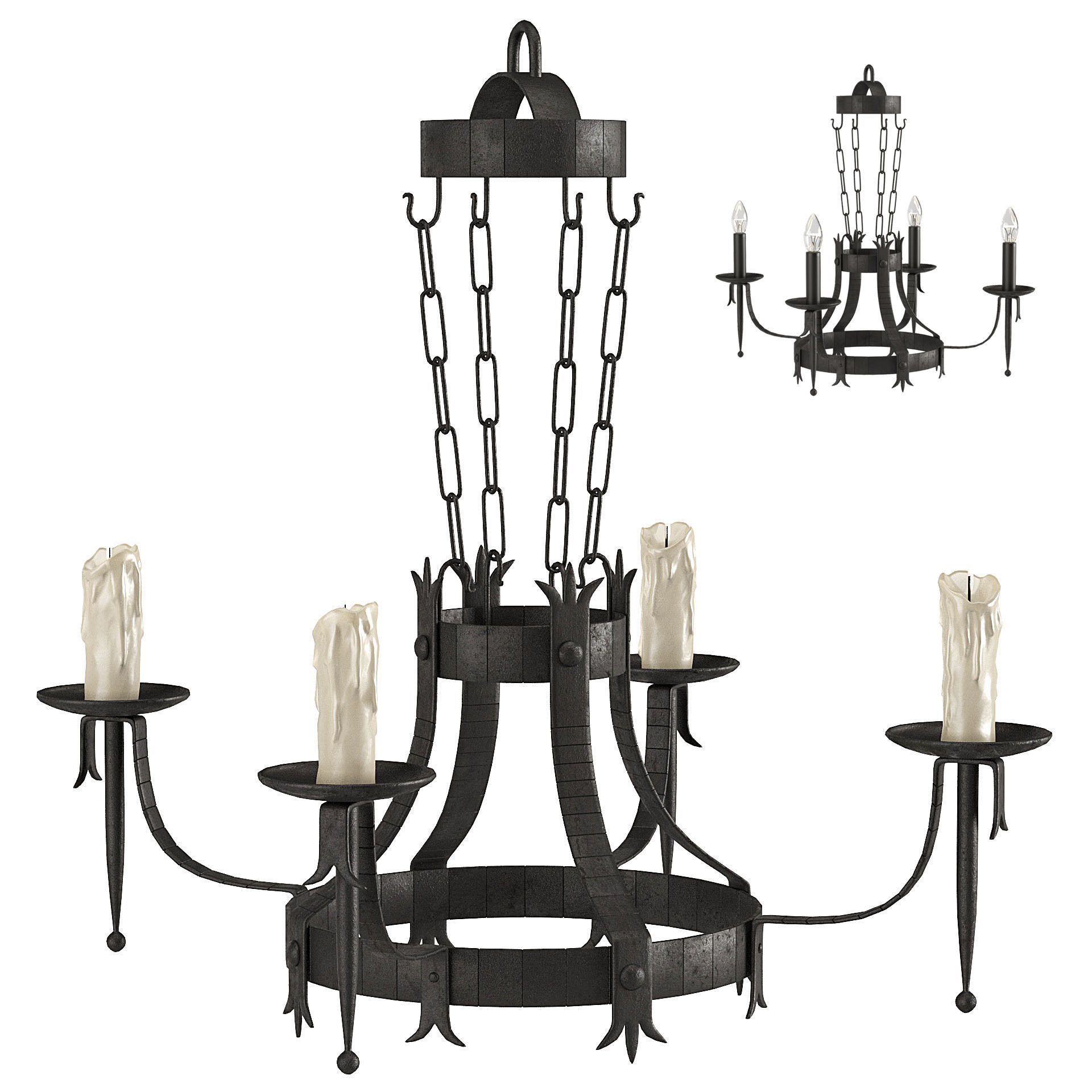 Spanish Style Wrought Iron Chandelier Low-poly 3D model