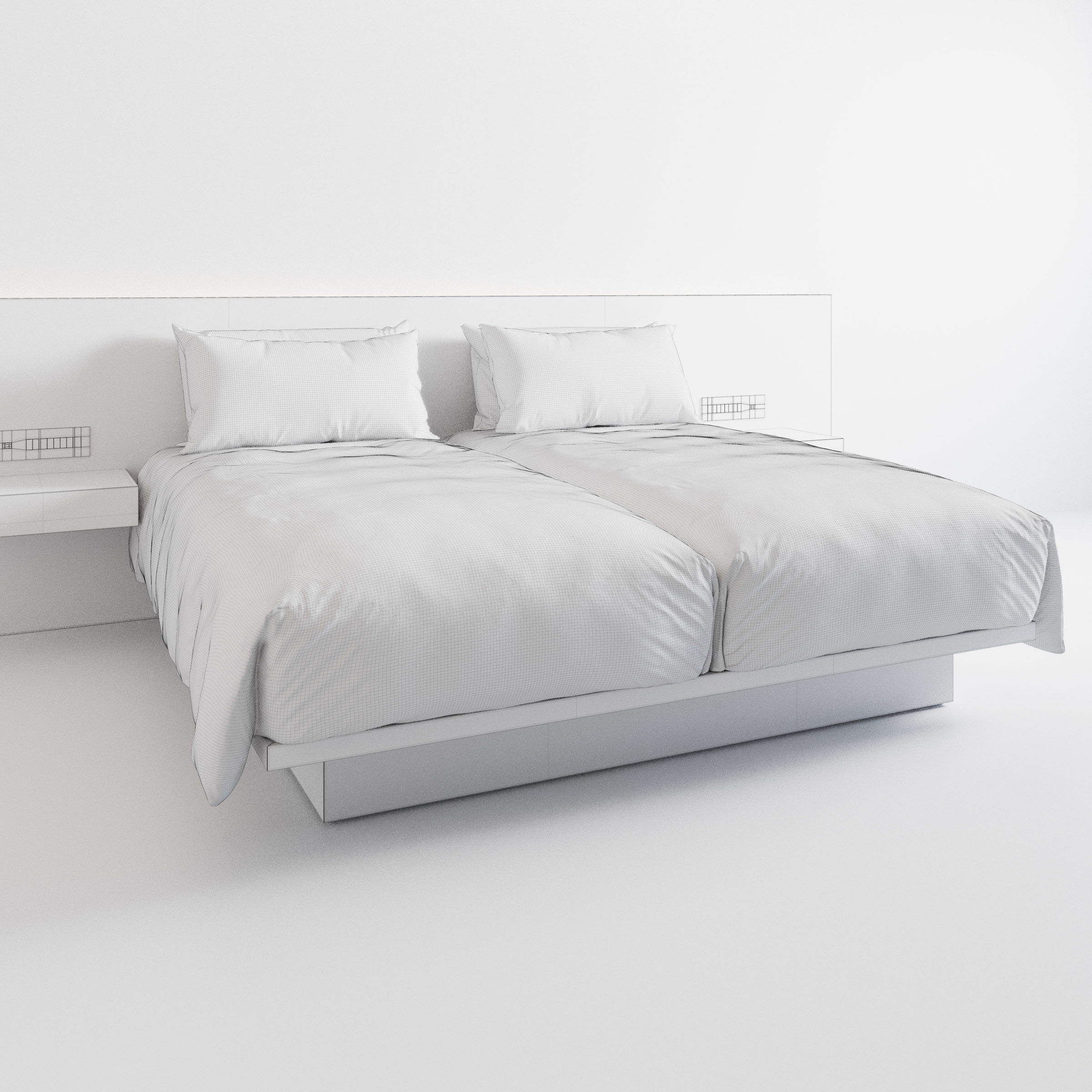 Hotel Bed Duvet Cover Style - Hollywood Twin - W100cm x2 3D model_5