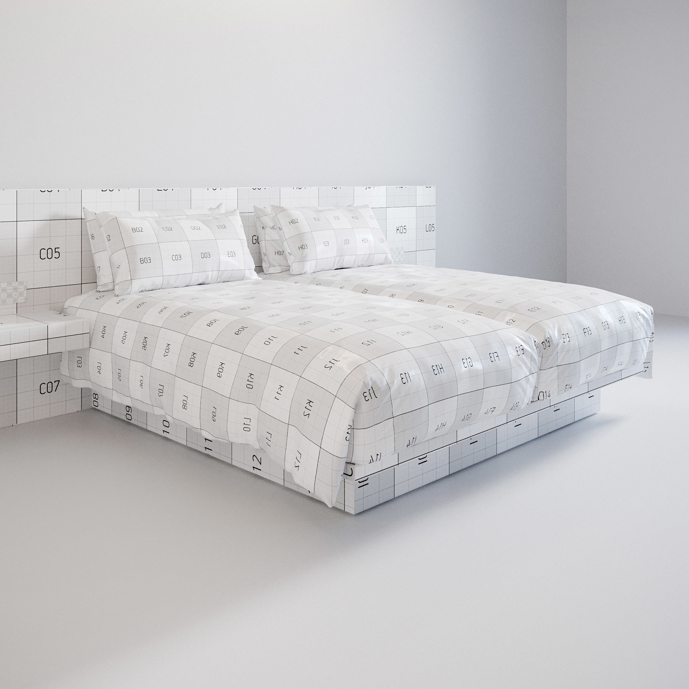 Hotel Bed Duvet Cover Style - Hollywood Twin - W100cm x2 3D model_8