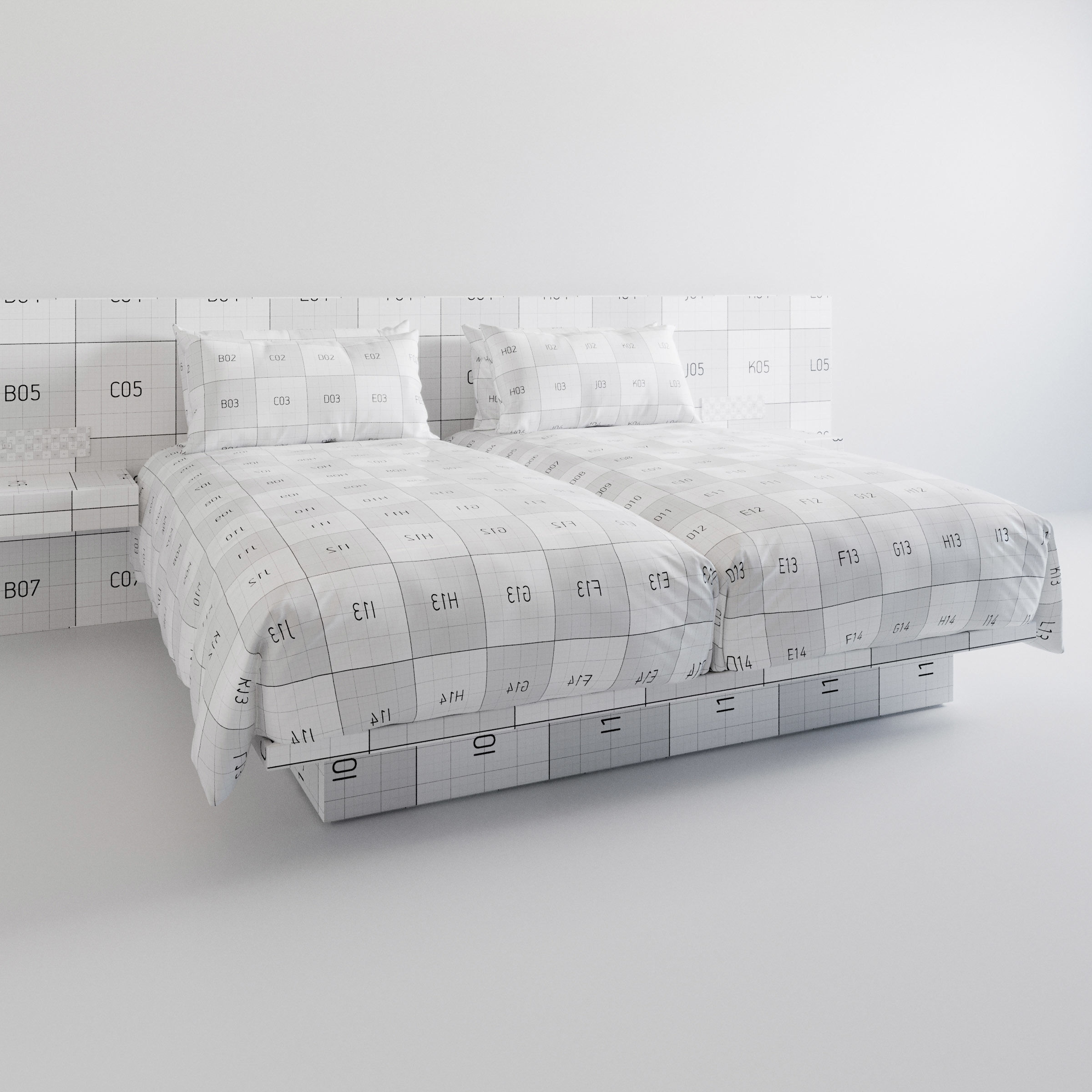 Hotel Bed Duvet Cover Style - Hollywood Twin - W100cm x2 3D model_9