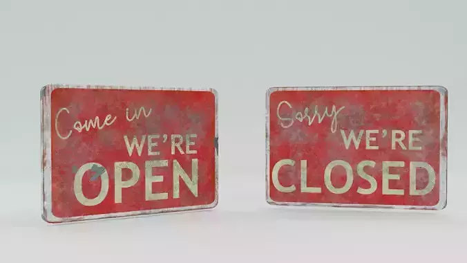 Old metal damaged sign - Open or Closed Low-poly 3D model