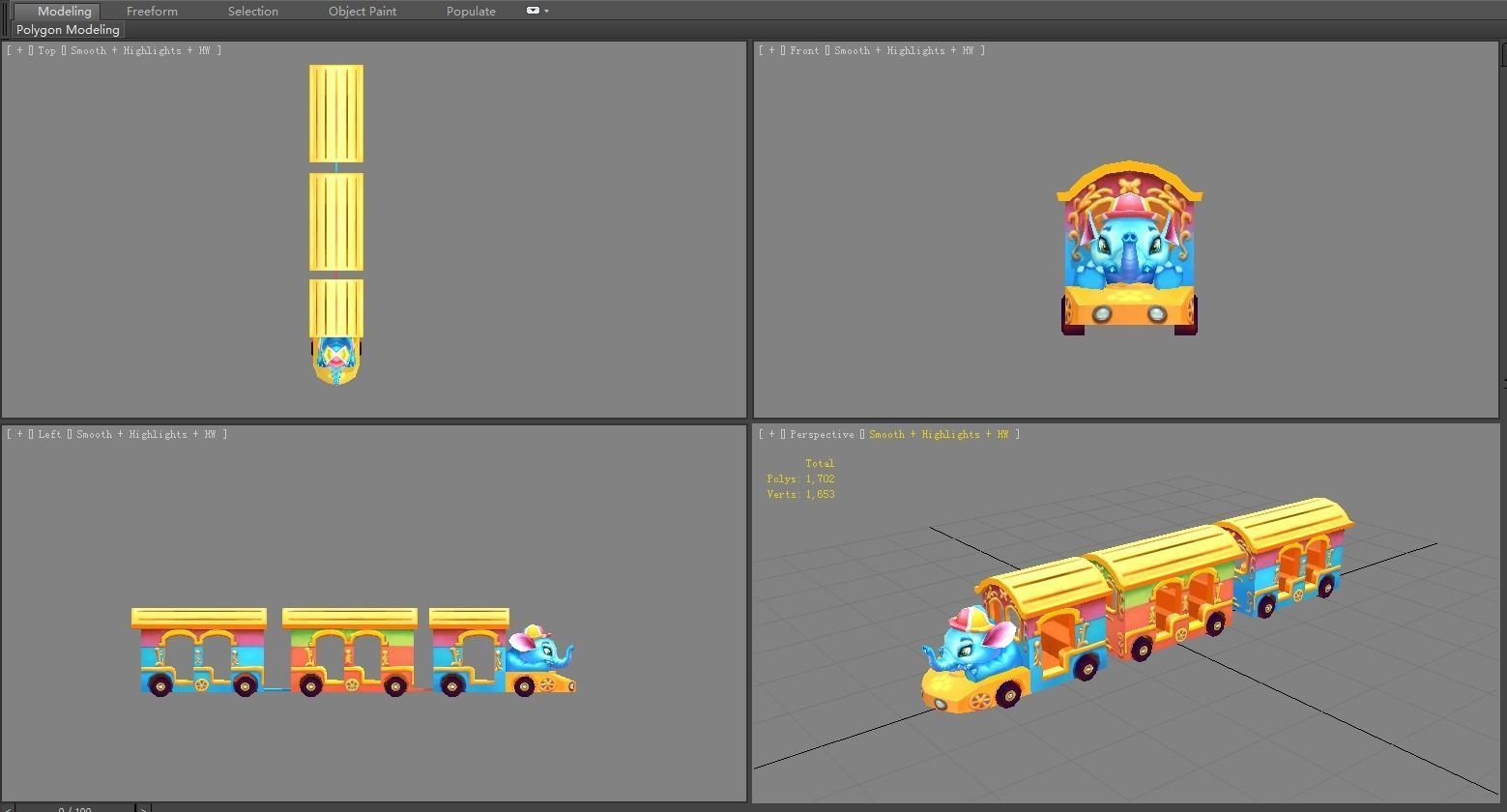 Cartoon elephant tour bus Low-poly 3D model_4