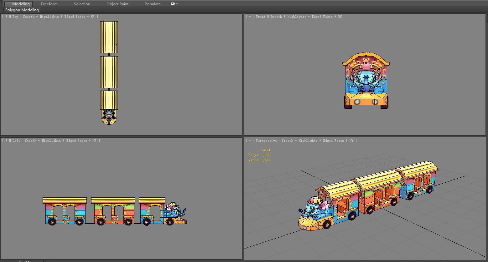 Cartoon elephant tour bus Low-poly 3D model_5